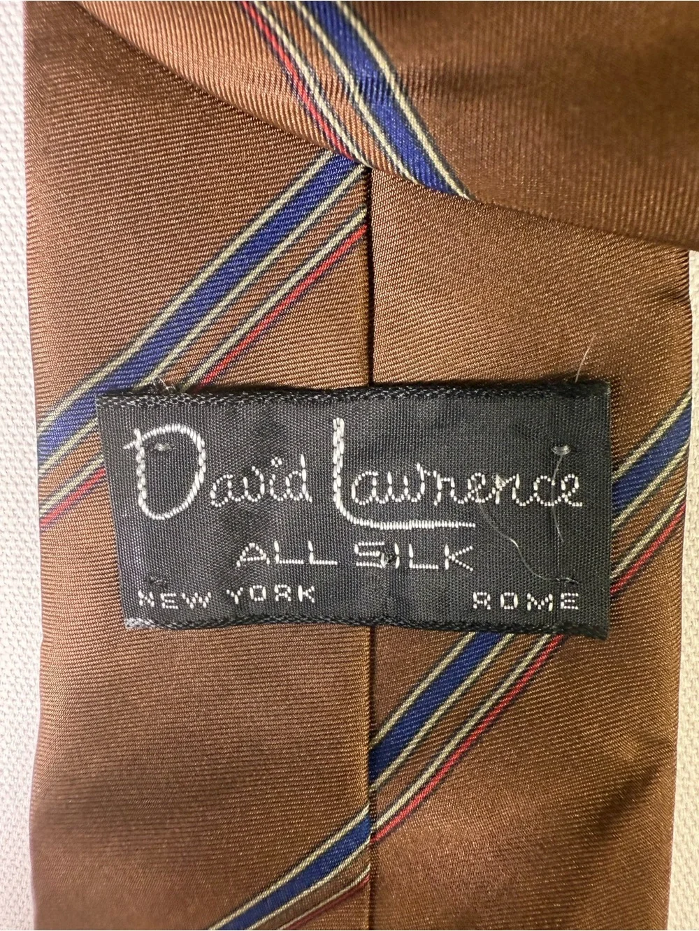 David Lawrence Brown Stripe Silk Tie with Blue Accents